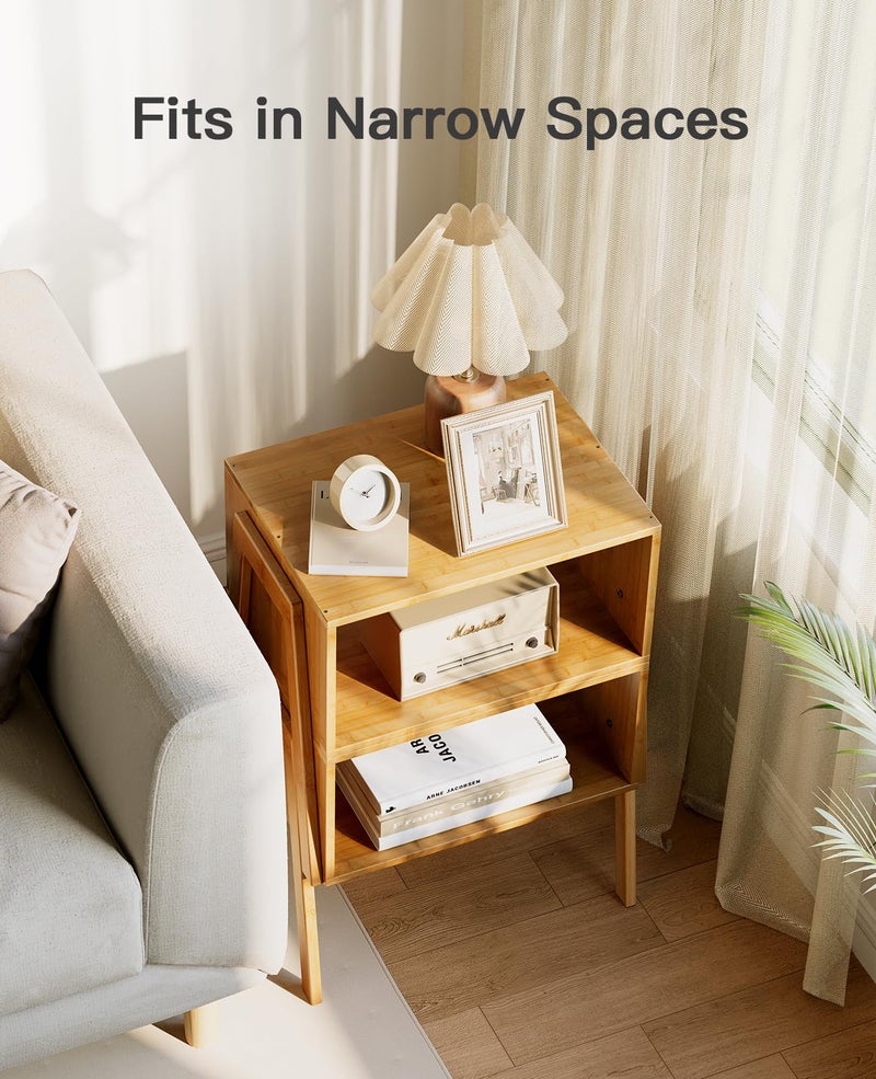 Pipishell Bamboo Stackable End Tables, Wood Living Room Nightstand, Bedside Tables for Bedroom Storage, 2PCS - Image 3